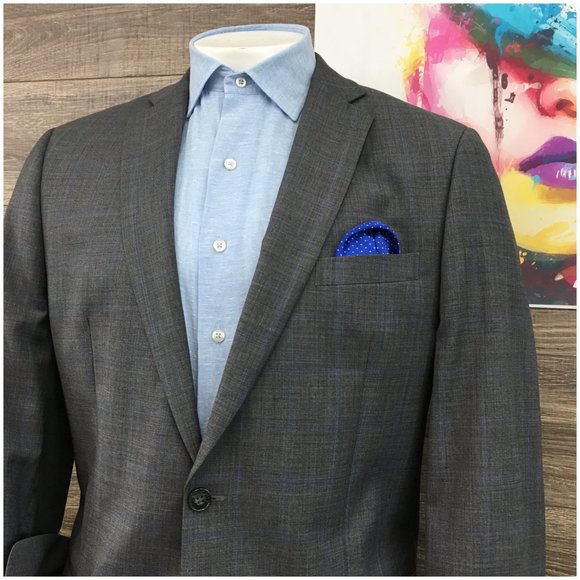 Calvin Klein Mens Blazer Sport Coat‎ Two Button Casual Jacket Size 44L Wool Suit - Picture 2 of 13